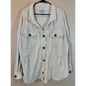 Jacks Surfboards Off White Women's Distressed Button Up Shacket Medium